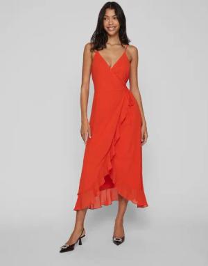 Vila Abendkleid Elegantes Wickelkleid mit Spaghettiträger