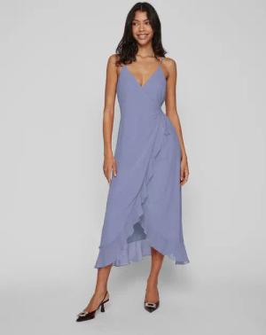 Vila Abendkleid Elegantes Wickelkleid mit Spaghettiträger