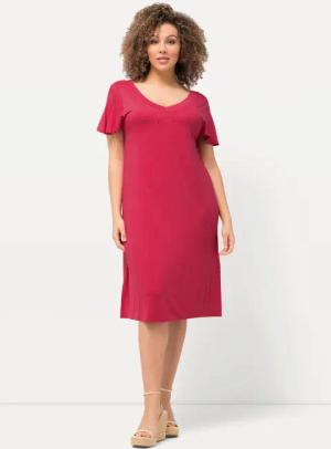 Ulla Popken Maxikleid Jersey-Midikleid A-Linie V-Ausschnitt