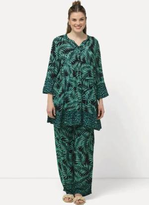 Ulla Popken Longbluse Longbluse Palmen A-Linie