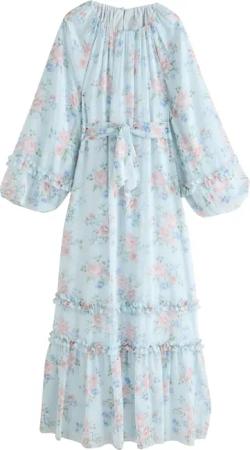 Next Maxikleid Langarm-Maxikleid mit Bindegürtel und