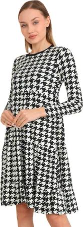Bongual A-Linien-Kleid Midikleid Stufenkleid Hahnentrittmuster samtweich