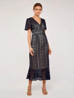 Apricot Midikleid sommerliches Maxikleid, aus Spitze