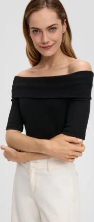 s.Oliver Kurzarmshirt Stretchiges Rippshirt mit Carmen-Ausschnitt