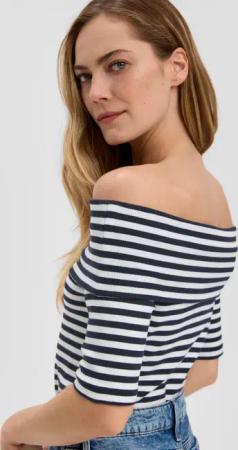 s.Oliver Kurzarmshirt Stretchiges Rippshirt mit Carmen-Ausschnitt