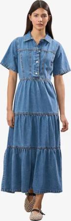 Next Jeanskleid Jeans-Midikleid mit gestuftem Frontsaum