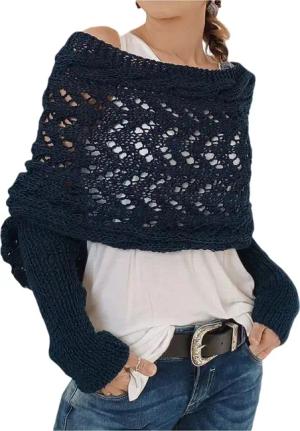 Refttenw Schal mit Ärmeln Damen WickelPullover
