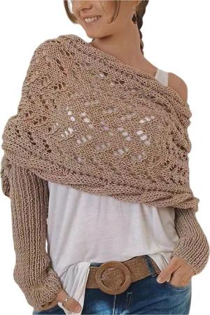 Refttenw Schal mit Ärmeln Damen WickelPullover