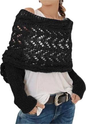 Refttenw Schal mit Ärmeln Damen WickelPullover