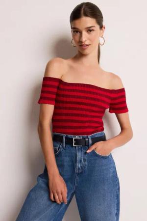 Next Carmenpullover Geripptes Bardot-Strickoberteil mit Streifen