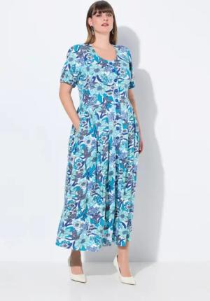 Ulla Popken Dirndl Jersey-Maxikleid Blüten Rundhals