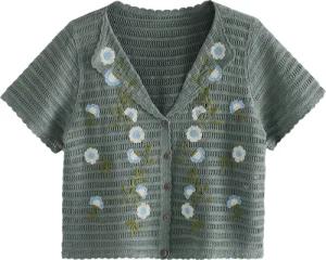 Next Strickpullover Geknöpfte Bluse, Blumenstickerei und