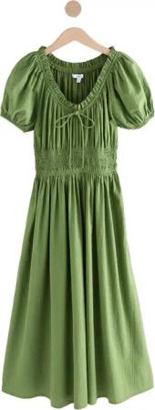 Next Midikleid Seersucker-Midikleid mit Puffärmeln, Kurzgröße