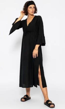 SASSYCLASSY Midikleid Baumwollkleid mit Schlitz und