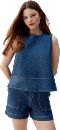 Next Jeanshemd Rundhals-Jeansoberteil aus 100 % Baumwolle