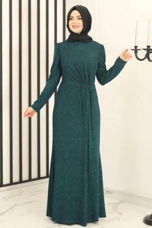 Modavitrini Abendkleid schimmerndes Kleid mit gesmokter