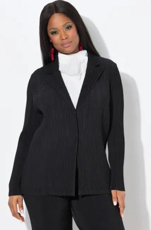 Ulla Popken Blusenblazer Plissee-Blazer Reverskragen Knopfverschluss