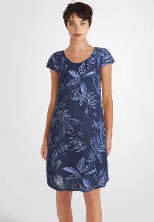 PEKIVESSA Sommerkleid Leinenkleid knielang kurzarm mit
