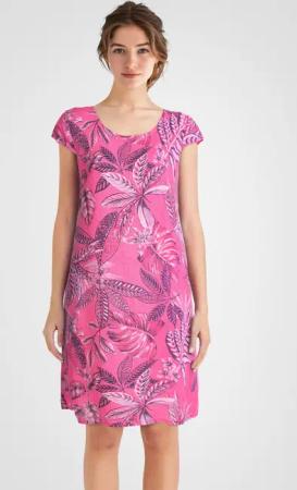PEKIVESSA Sommerkleid Leinenkleid knielang kurzarm mit