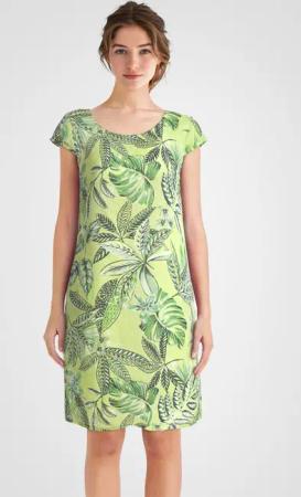 PEKIVESSA Sommerkleid Leinenkleid knielang kurzarm mit