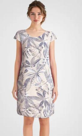 PEKIVESSA Sommerkleid Leinenkleid knielang kurzarm mit