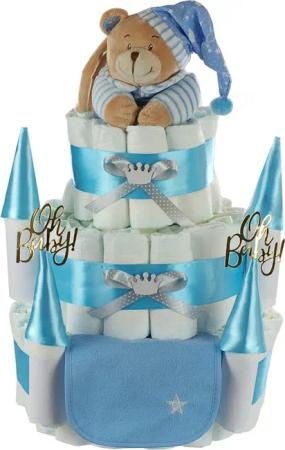 dubistda-WINDELTORTEN- Neugeborenen-Geschenkset Große Windeltorte Windelschloss, Musikspieluhr