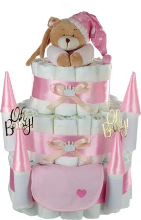 dubistda-WINDELTORTEN- Neugeborenen-Geschenkset Große Windeltorte Windelschloss, Musikspieluhr