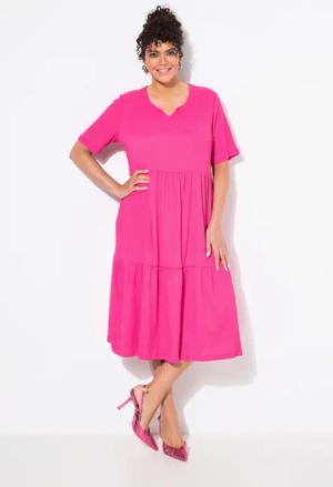 Ulla Popken Midikleid Stufenkleid A-Linie Rundhalsausschnitt