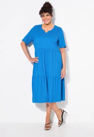 Ulla Popken Midikleid Stufenkleid A-Linie Rundhalsausschnitt
