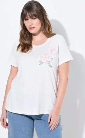 Ulla Popken T-Shirt T-Shirt Mohn-Stickerei Rundhals