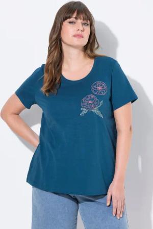 Ulla Popken T-Shirt T-Shirt Mohn-Stickerei Rundhals