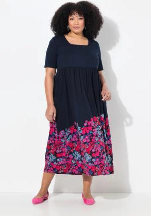 Ulla Popken Maxikleid Maxikleid A-Linie Carree-Ausschnitt