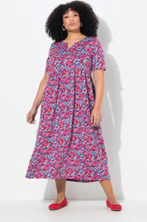 Ulla Popken Maxikleid Maxikleid A-Linie Tunika-Ausschnitt