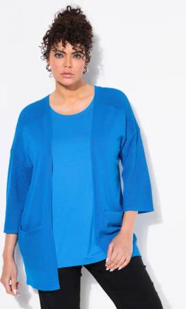 Ulla Popken Strickjacke Jersey-Jacke Mesh Oversized