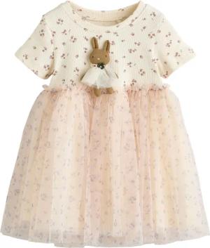 Next Partykleid Kurzärmliges geripptes Partykleid mit