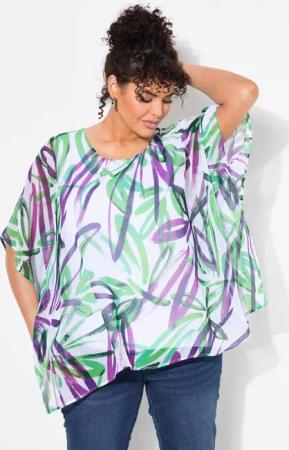 Ulla Popken Tunika Chiffon-Überwurf Oversized Rundhals