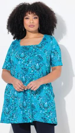 Ulla Popken Longshirt Longshirt A-Linie Carree-Ausschnitt