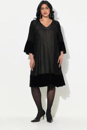 Ulla Popken Cocktailkleid Samtkleid A-Linie Ausbrennermuster
