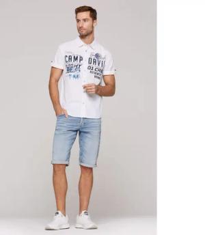 CAMP DAVID Kurzarmhemd Streifenhemd mit Label-Stickereien
