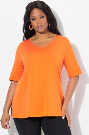 Ulla Popken T-Shirt T-Shirt A-Linie V-Ausschnitt