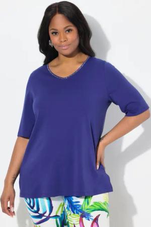 Ulla Popken T-Shirt T-Shirt A-Linie V-Ausschnitt