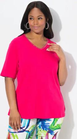 Ulla Popken T-Shirt T-Shirt A-Linie V-Ausschnitt