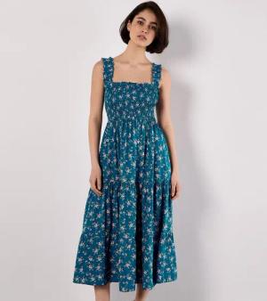 Apricot Druckkleid Kleid mit Orchideenprint, (1-tlg)