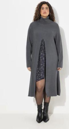 Ulla Popken Strickpullover Long-Pullover A-Linie Stehkragen