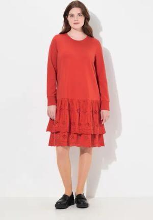 Ulla Popken Midikleid Sweatkleid Spitze Rundhals