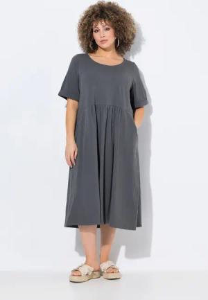 Ulla Popken Midikleid Jersey-Midikleid A-Linie Rundhals