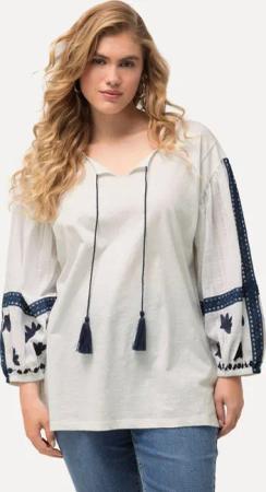 Ulla Popken Druckbluse Bluse Stickerei Tunika-Ausschnitt