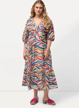 Ulla Popken Jerseykleid Midikleid A-Linie V-Ausschnitt