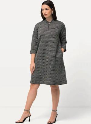 Ulla Popken Midikleid Jacquard-Kleid Stehkragen Reißverschluss