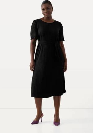 Ulla Popken Midikleid Plissee-Midikleid A-Linie Rundhals